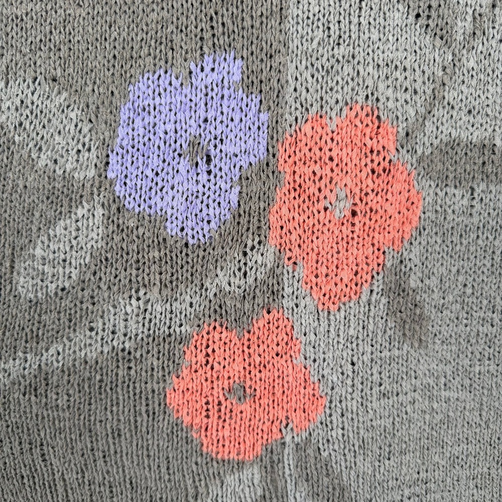 Unbranded Floral Knit Top Womens M Taupe Linen Blend Short Sleeve IG-M6549A - Picture 2 of 7